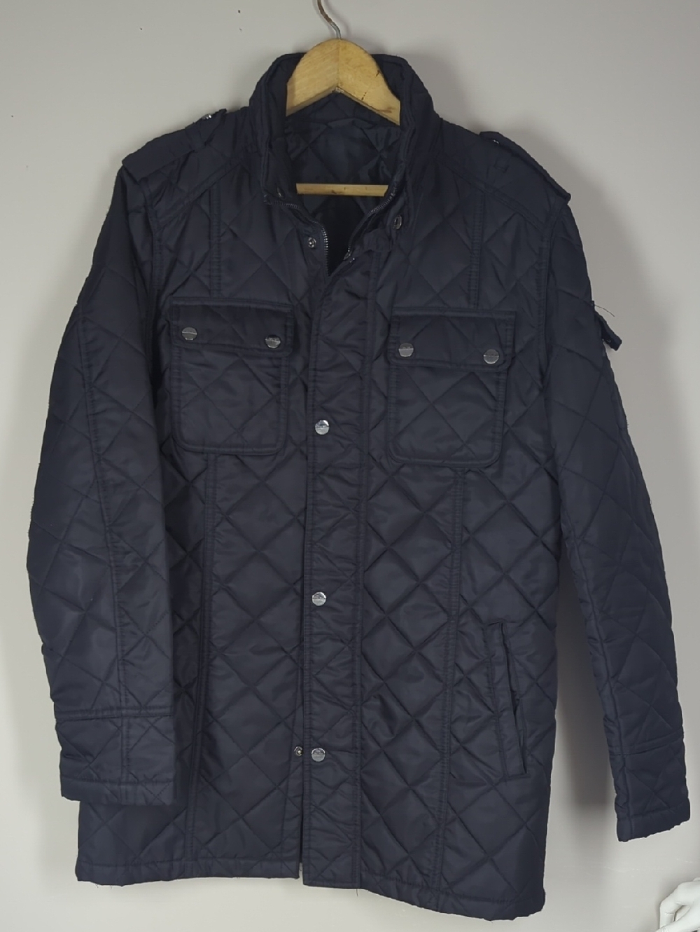 Zara Quilted Black Field Coat Medium Military